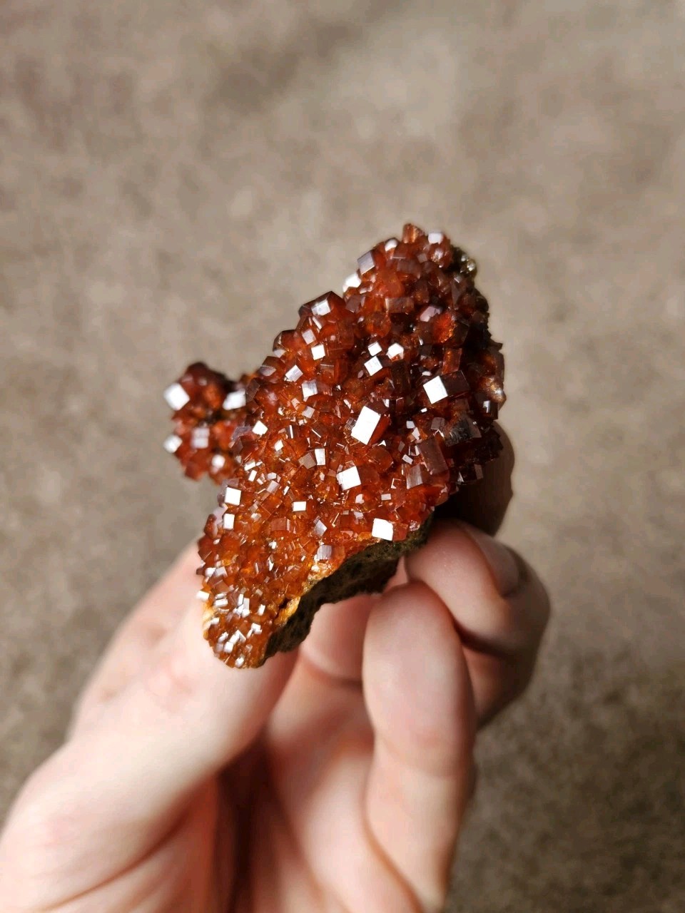 2 3/8″, 102 G, Gem Fire Red Vanadinite Cluster, Midelt, Morocco