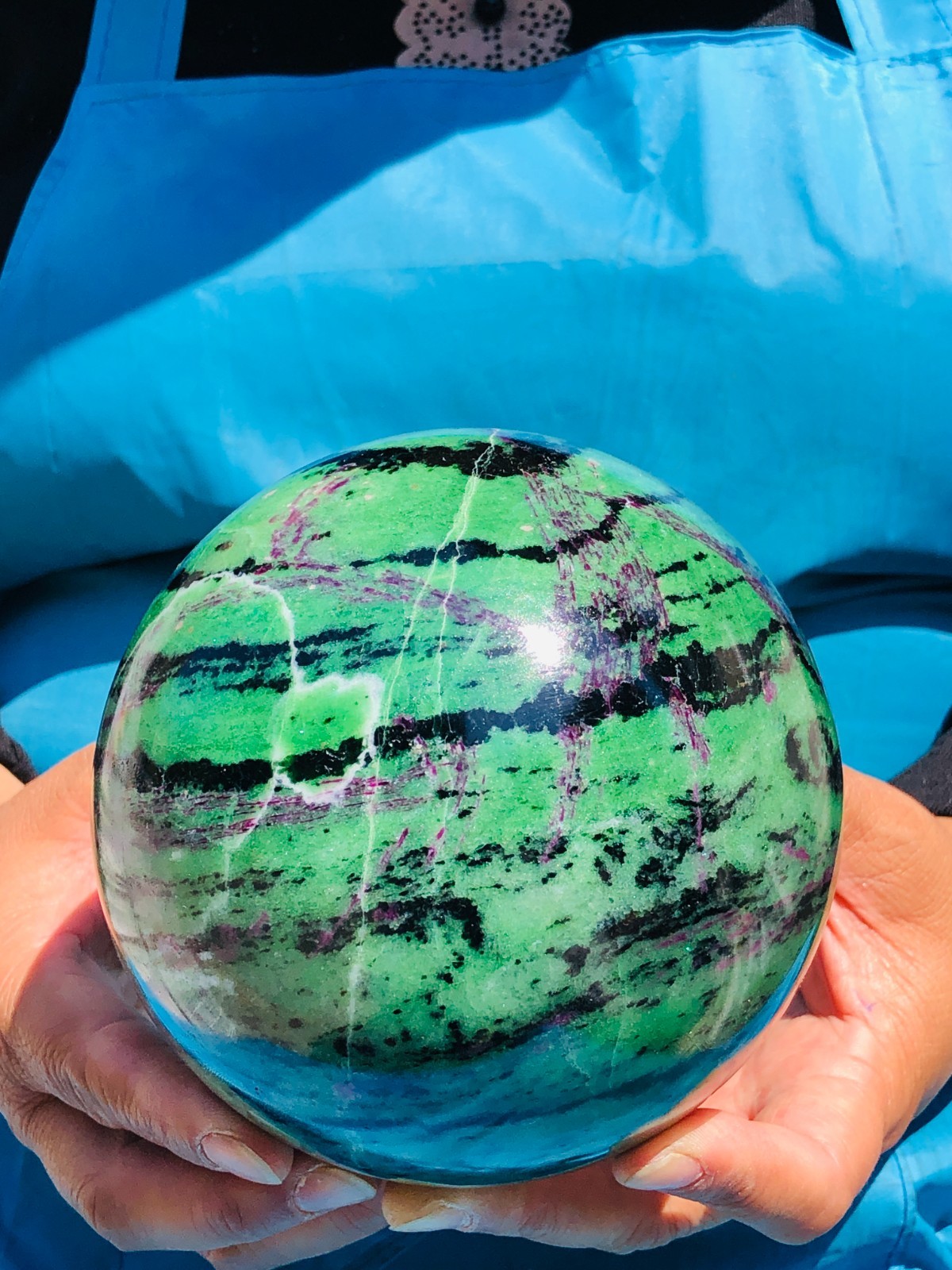 6.46 LB Large Natural Ruby Zoisite Sphere Crystal Healing Stone Specimen 5159