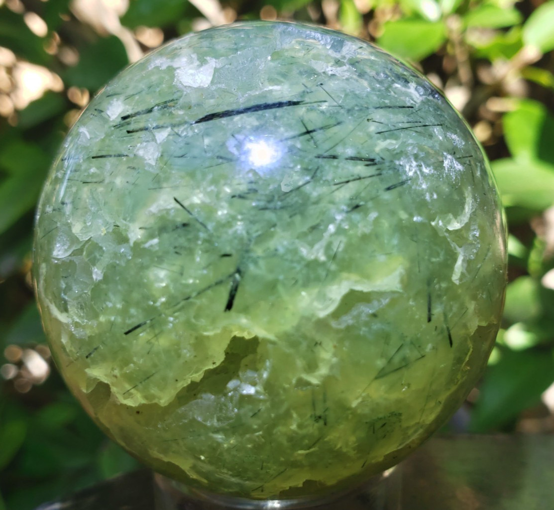 2.1″ Prehnite Epidote Green Tourmaline Crystal Sphere Orb Ball, 236g or 8.3 oz