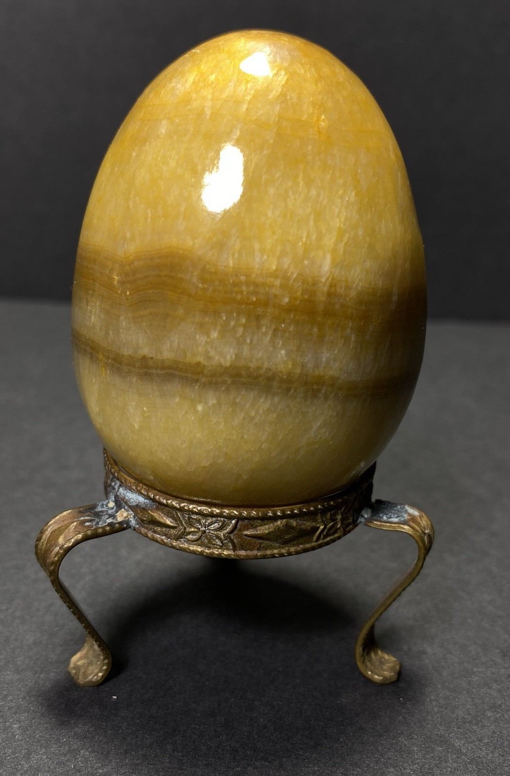 Natural Onyx Stone Egg With Stand Hand Polished Banded Agate Calcite Crystal