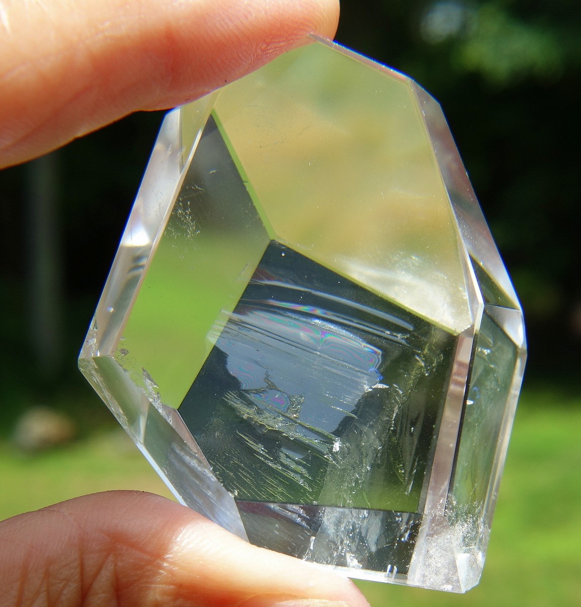 Polished Lemurian Quartz Free Form Crystal with Rainbow