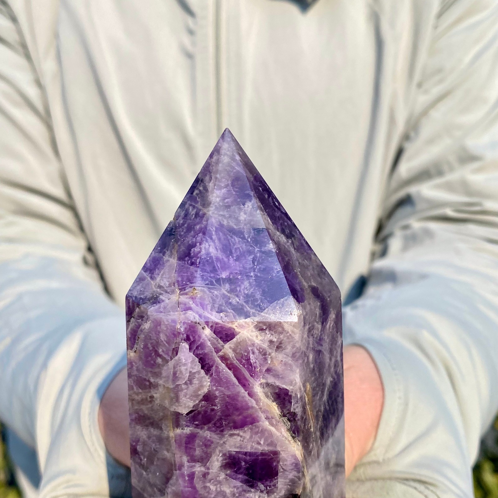 438G Natural Dream Amethyst Crystal Column Magic Wand Obelisk Point Healing