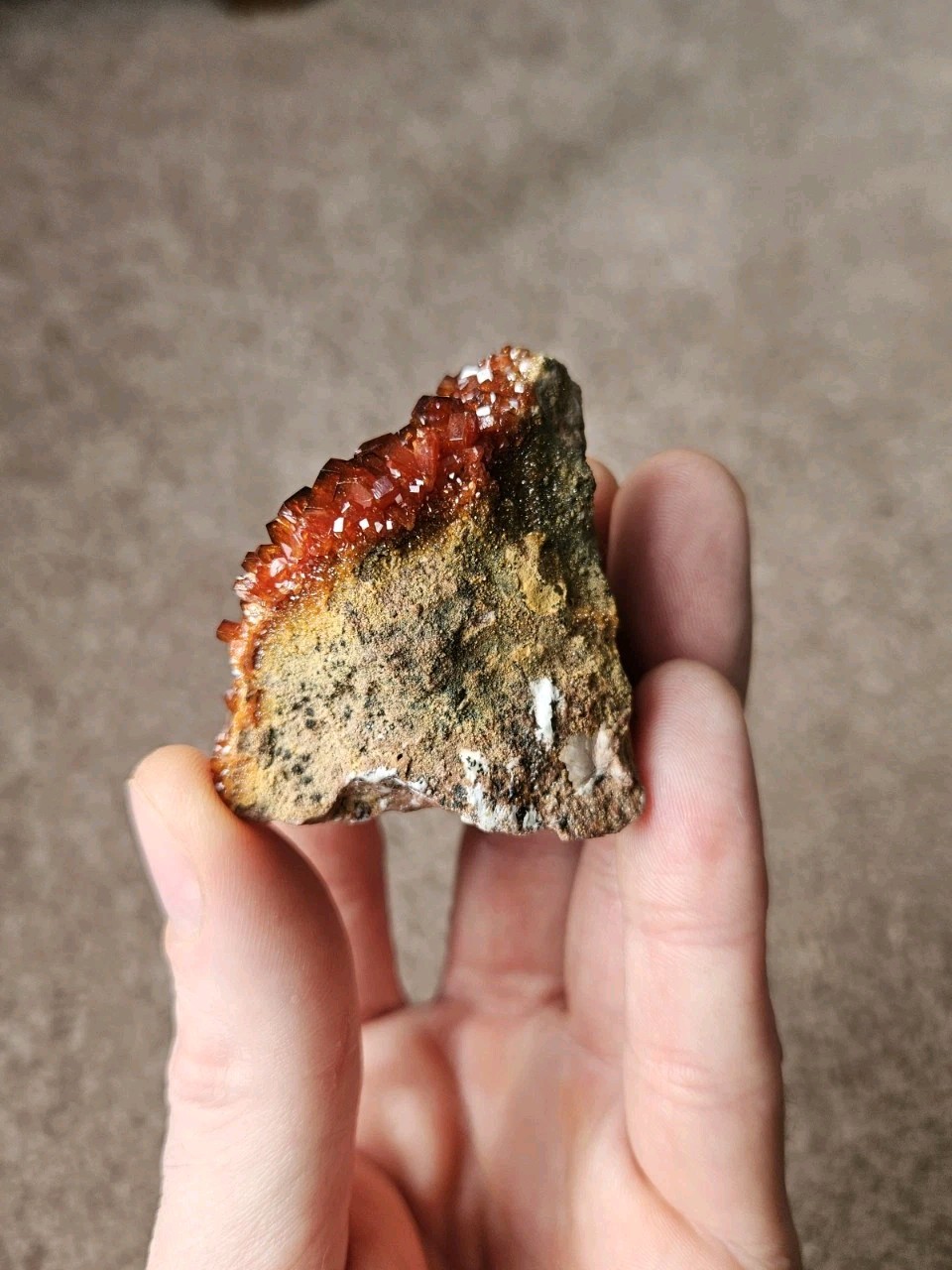 2 3/8″, 102 G, Gem Fire Red Vanadinite Cluster, Midelt, Morocco