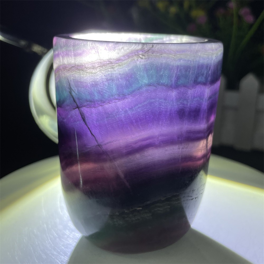 1LB 3.1″ Natural A++Rainbow Fluorite Cup Carved Crystal Reiki Quartz Heal Energy