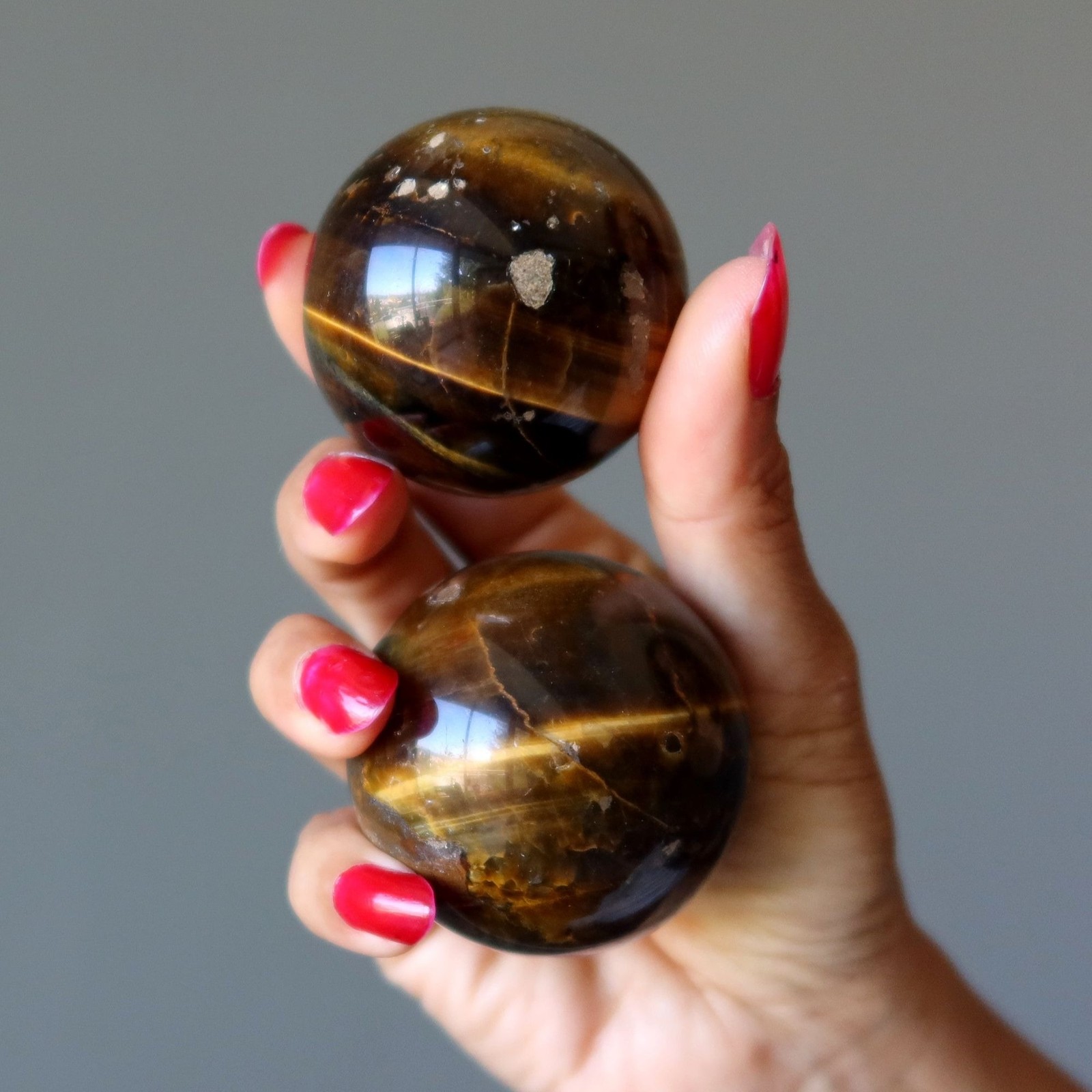 Lot of 5 Tigers Eye Sphere Bundle Golden Brown Natural Crystal Ball Bulk 1.8LBS