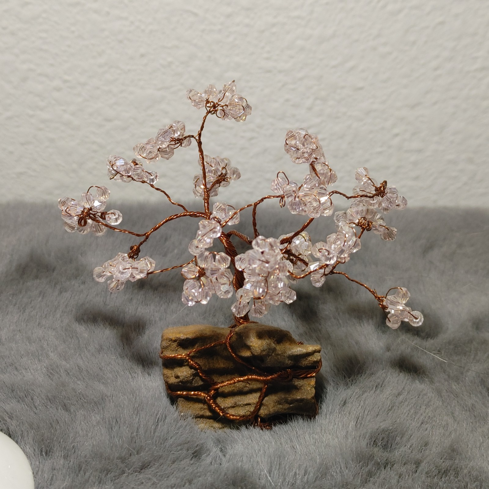 Crystal Cherry Blossom Tree On Petrified Wood Base 7.5 inches