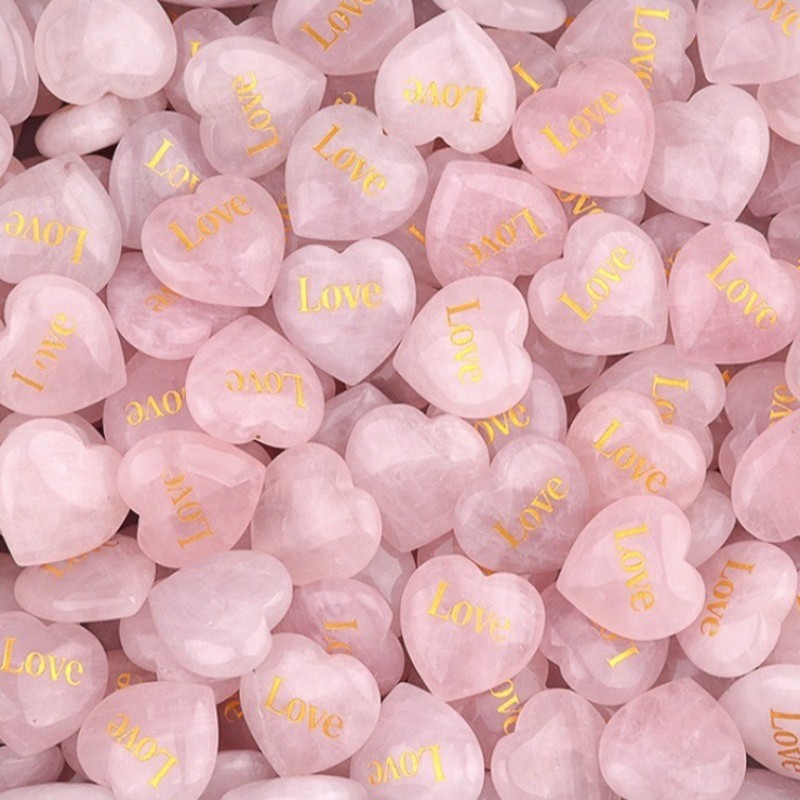 Natural Rose Quartz Heart Pendants Love Engraved Beads Charms Random 1piece