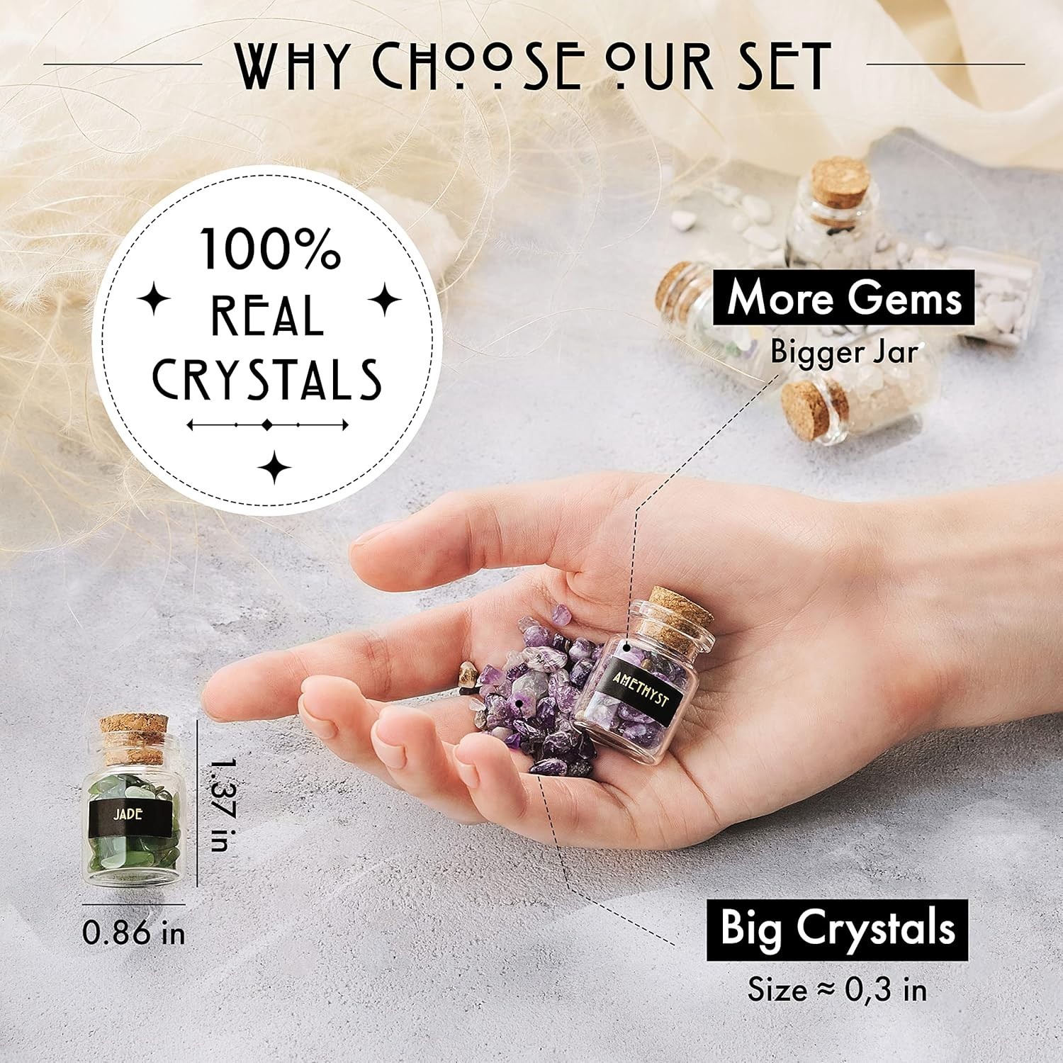 Healing Сrystals in Spell Jars 30 PCS – Real Witchcraft Crystals & Selenite S…