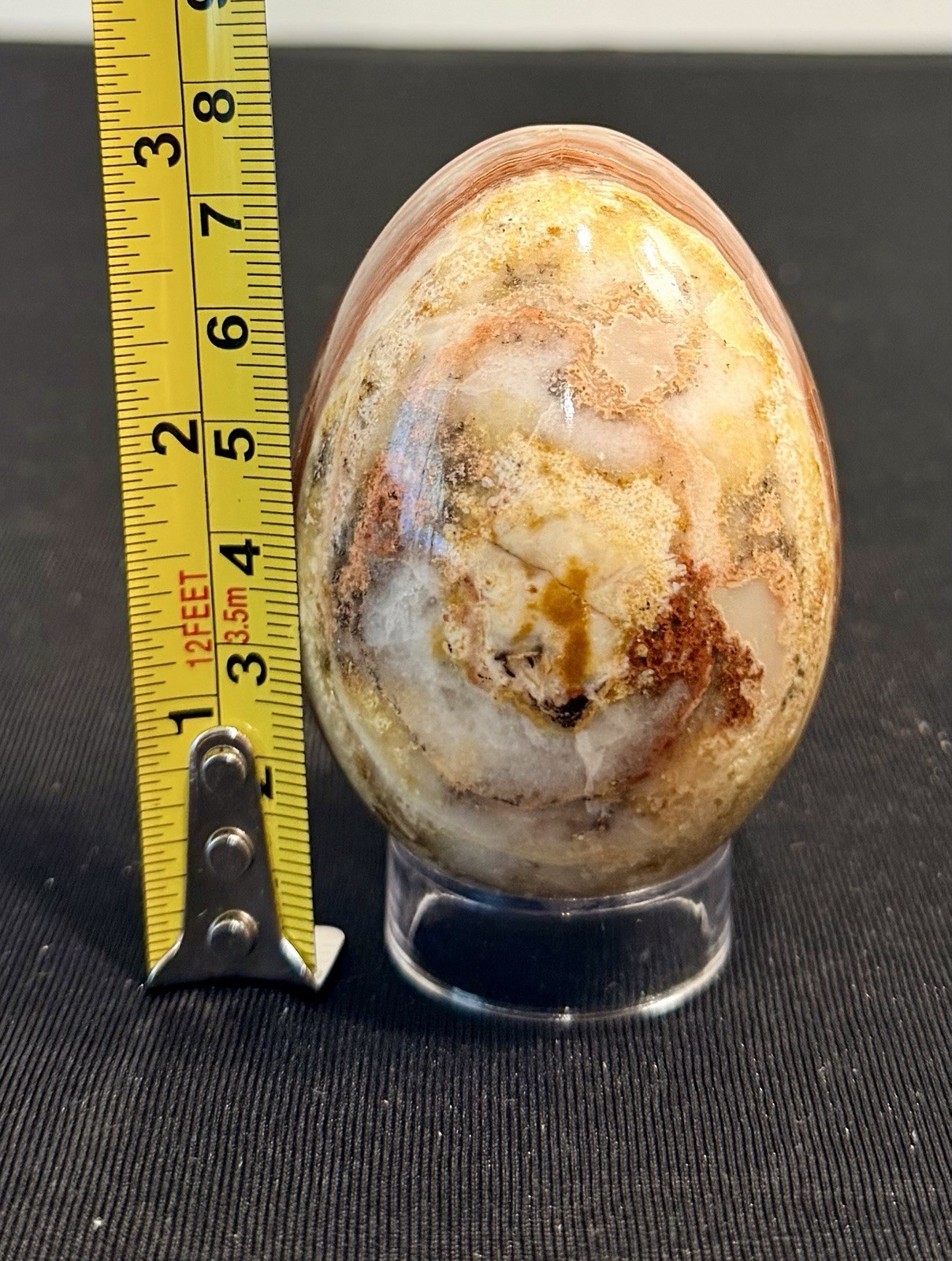 Polished Banded Agate Egg 3”Carnelian Sardonyx Onyx Stone Stand