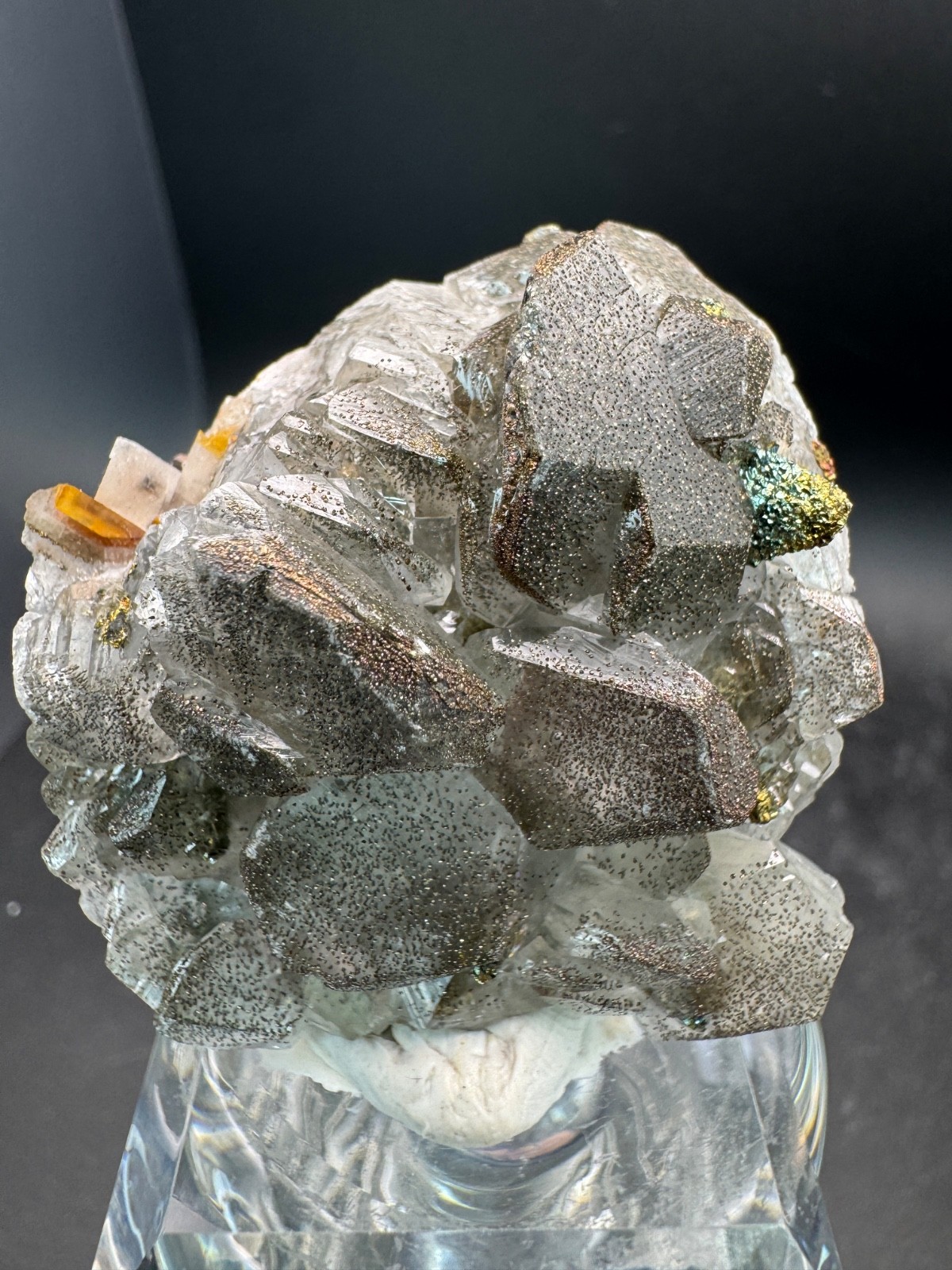 6703 Rainbow Chalcopyrite on Gray Benz Calcite Fu Jian 55g