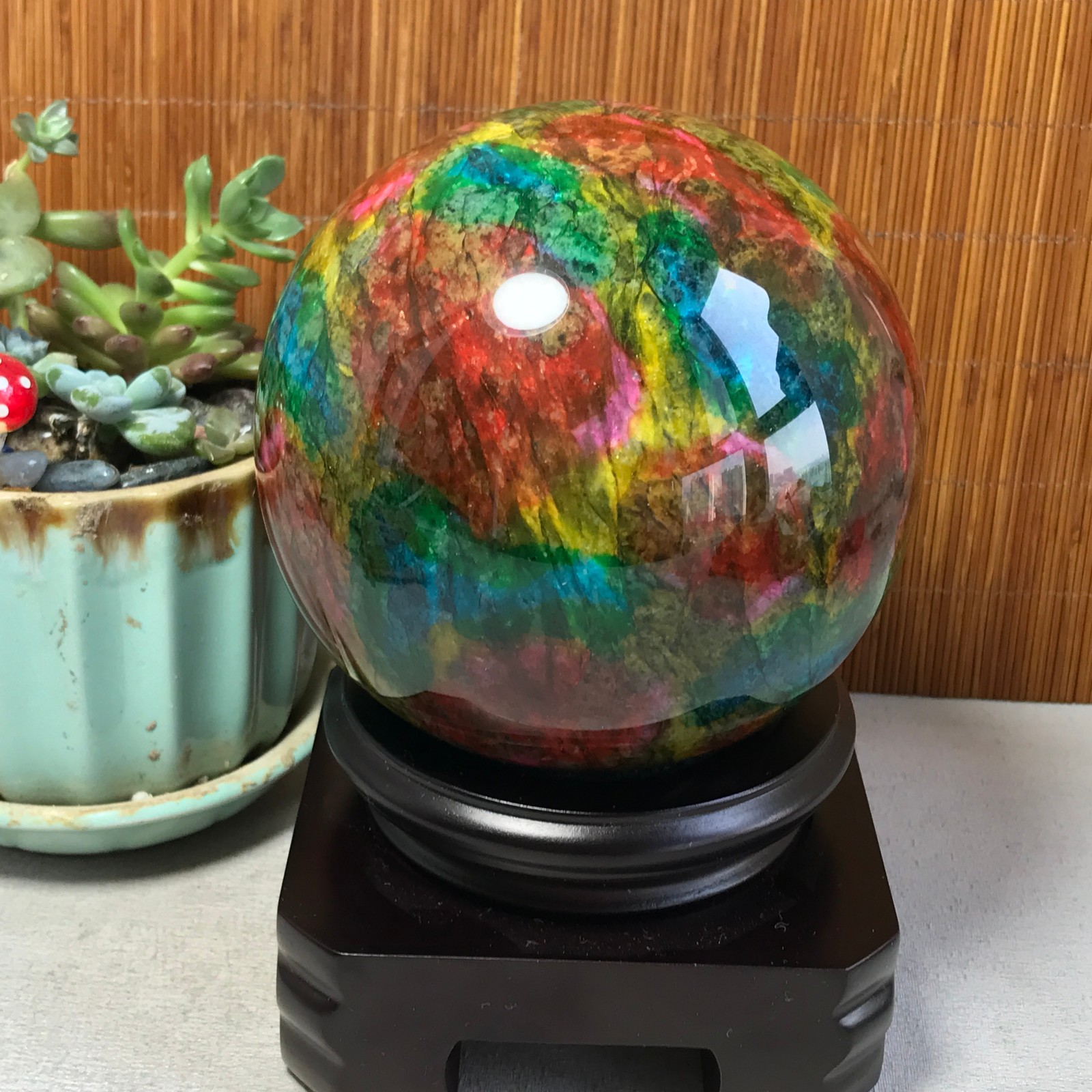 Natural “Seven Colors Jade” sphere Ball -Taiwan China 1.84kg Base Random A5803
