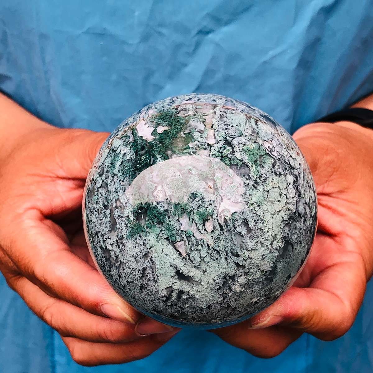 3pcs 4.46LB Natural Water Grass Agate Ball Quartz Crystal Ball Healing 2116