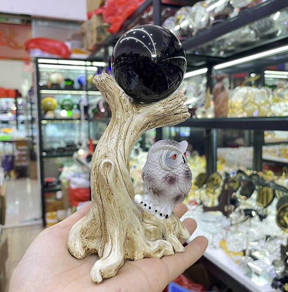 Owl Resin Sphere Holder Stand Base Natural Crystal Ball Hand Decoration Gift USA