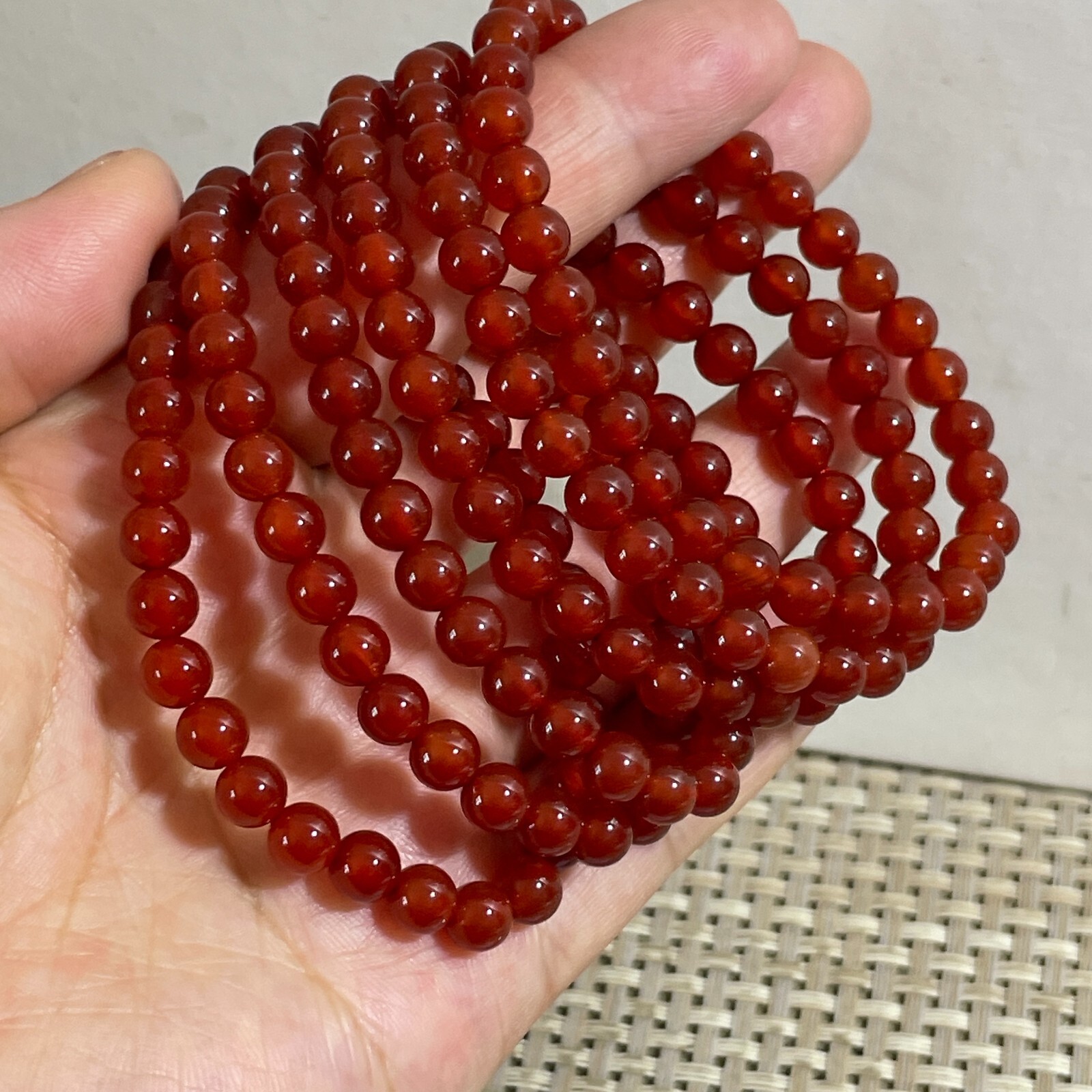 Wholesale 1 Pcs red agate stone ball beads 6mm 7.5”crystal Stretch Bracelet