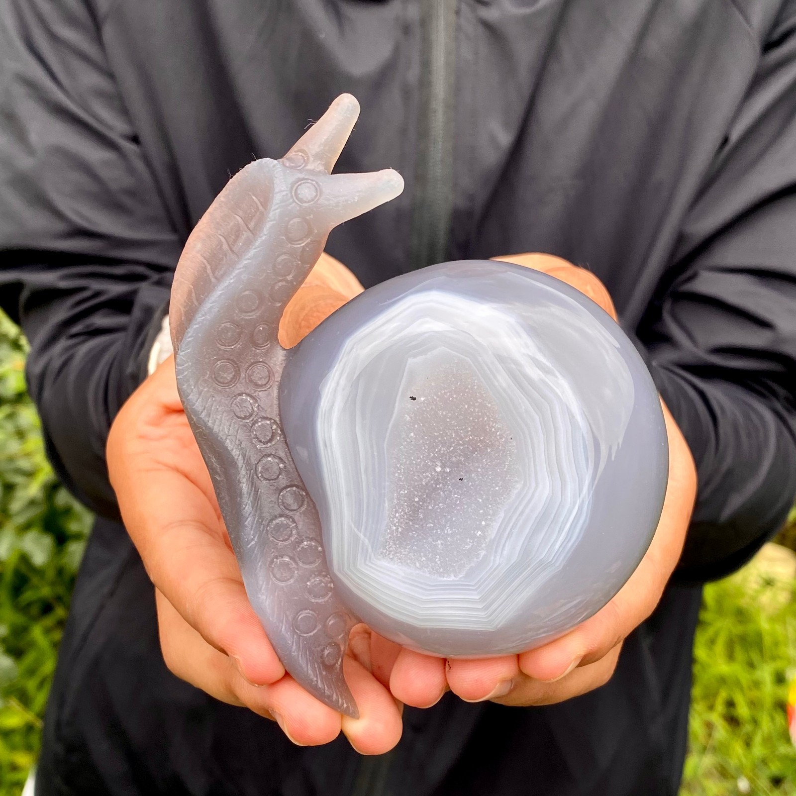 360G Natural Ocean Agate Snail Hand Carving Gemstone Ornament Home Decoration