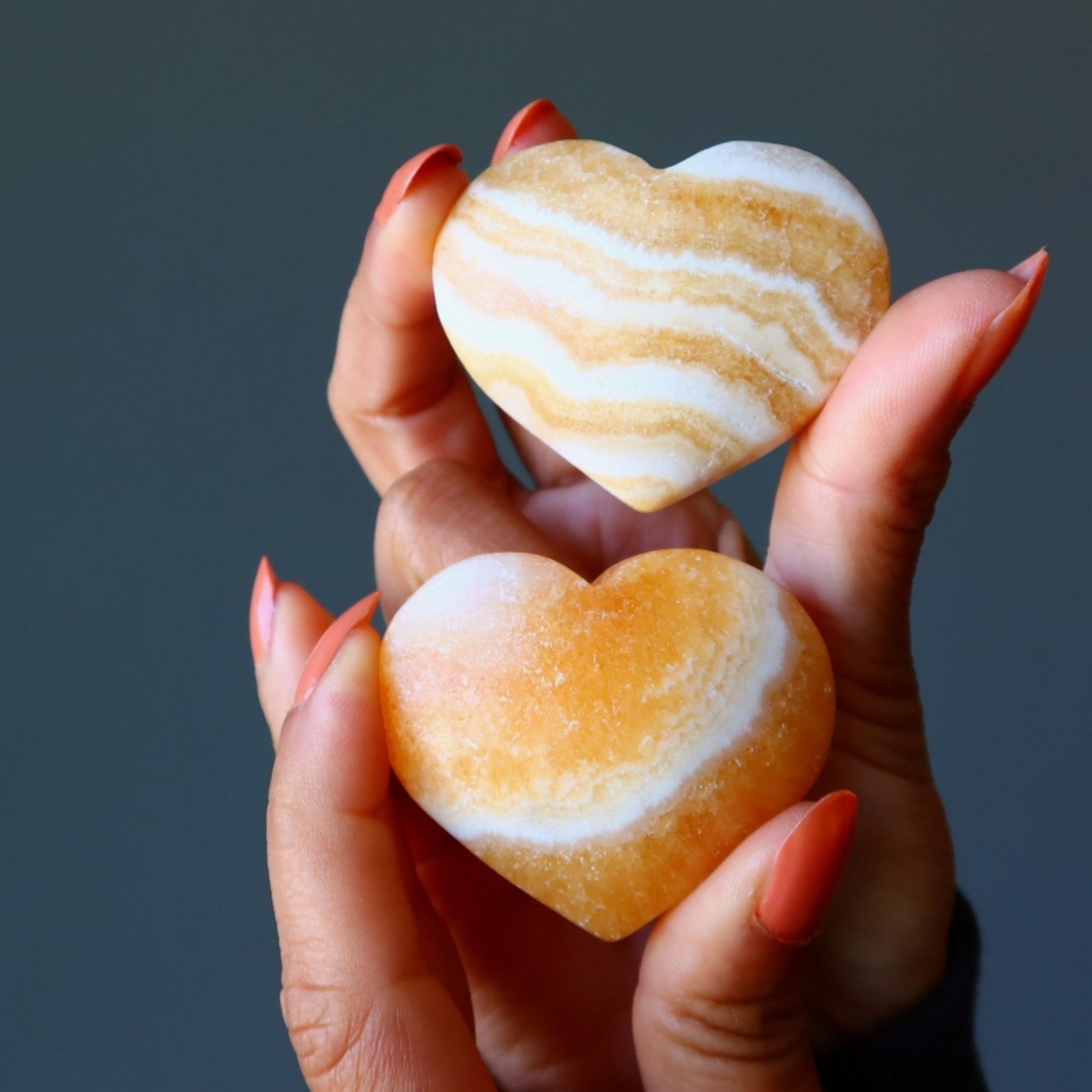 Orange Calcite Heart Vibrant Lover Banded Soulmates Stone White Gemstone Crystal