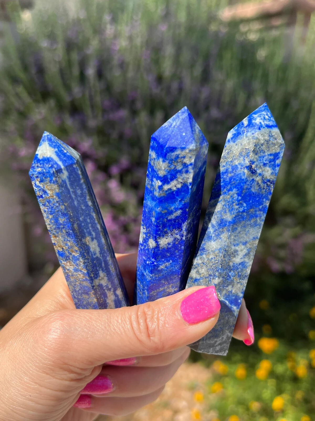 Natural Lapis Lazuli Tower Point Reiki Healing Crystal Wand Obelisk Home Decor