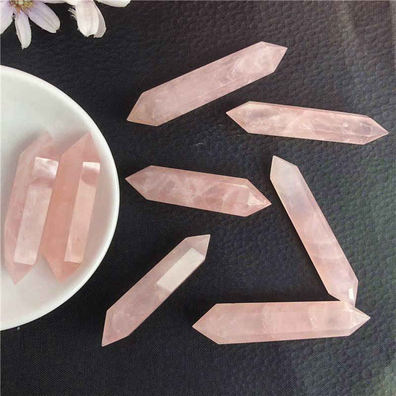 70-80mm Natural Pink Rose Quartz Crystal Point Wand Reiki Healing Chakra Obelisk