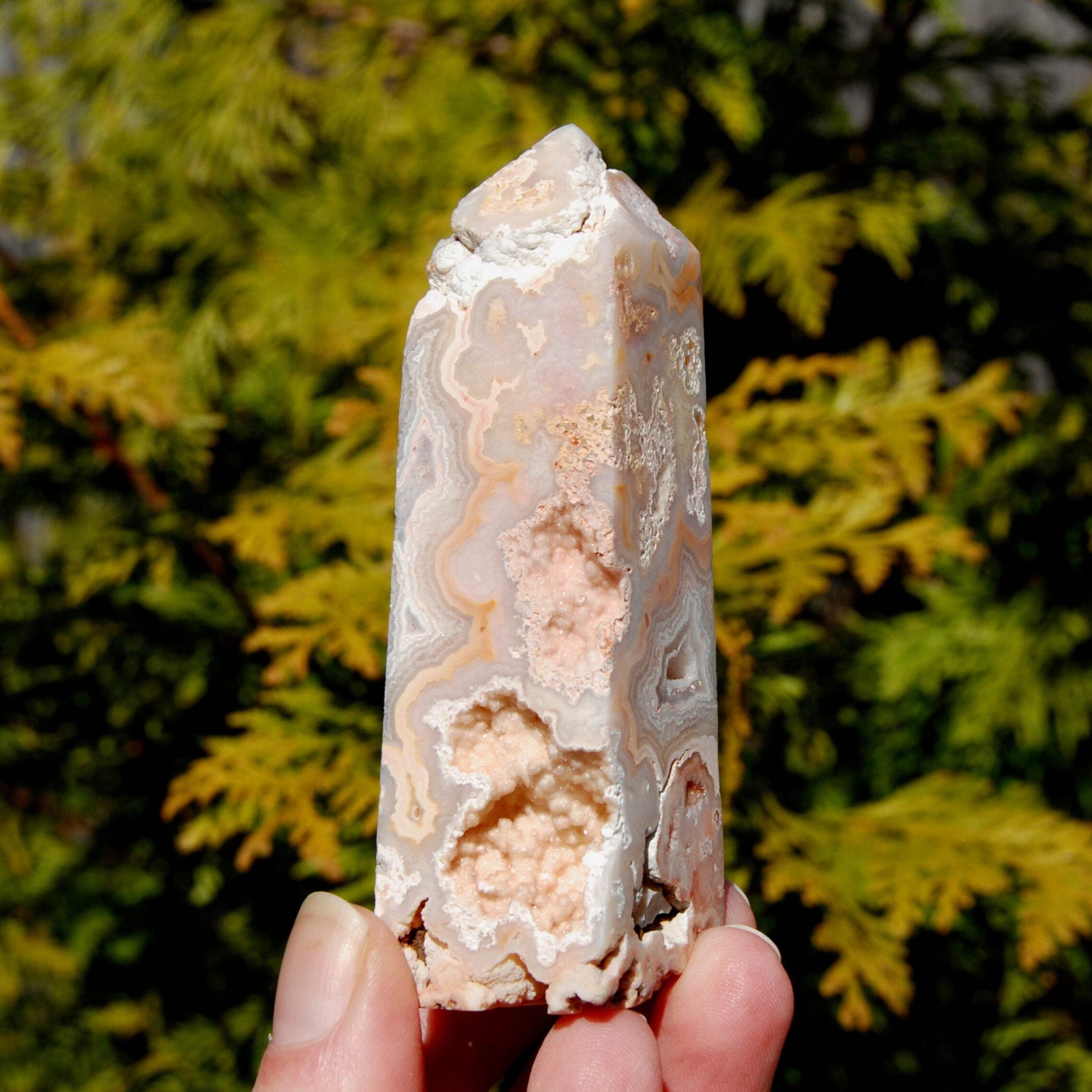 3.75in 119g PINK Crazy Lace Agate Druzy Crystal Tower, Indonesia