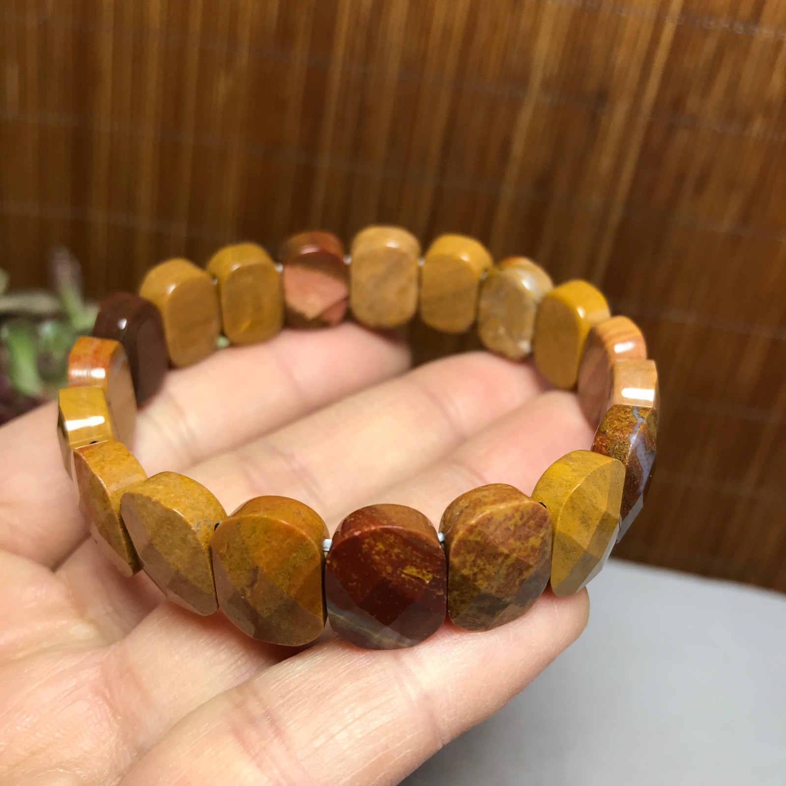 Natural Colored egg yolk Gemstone Bracelet Brown Stretch Bracelet Handmade A4067