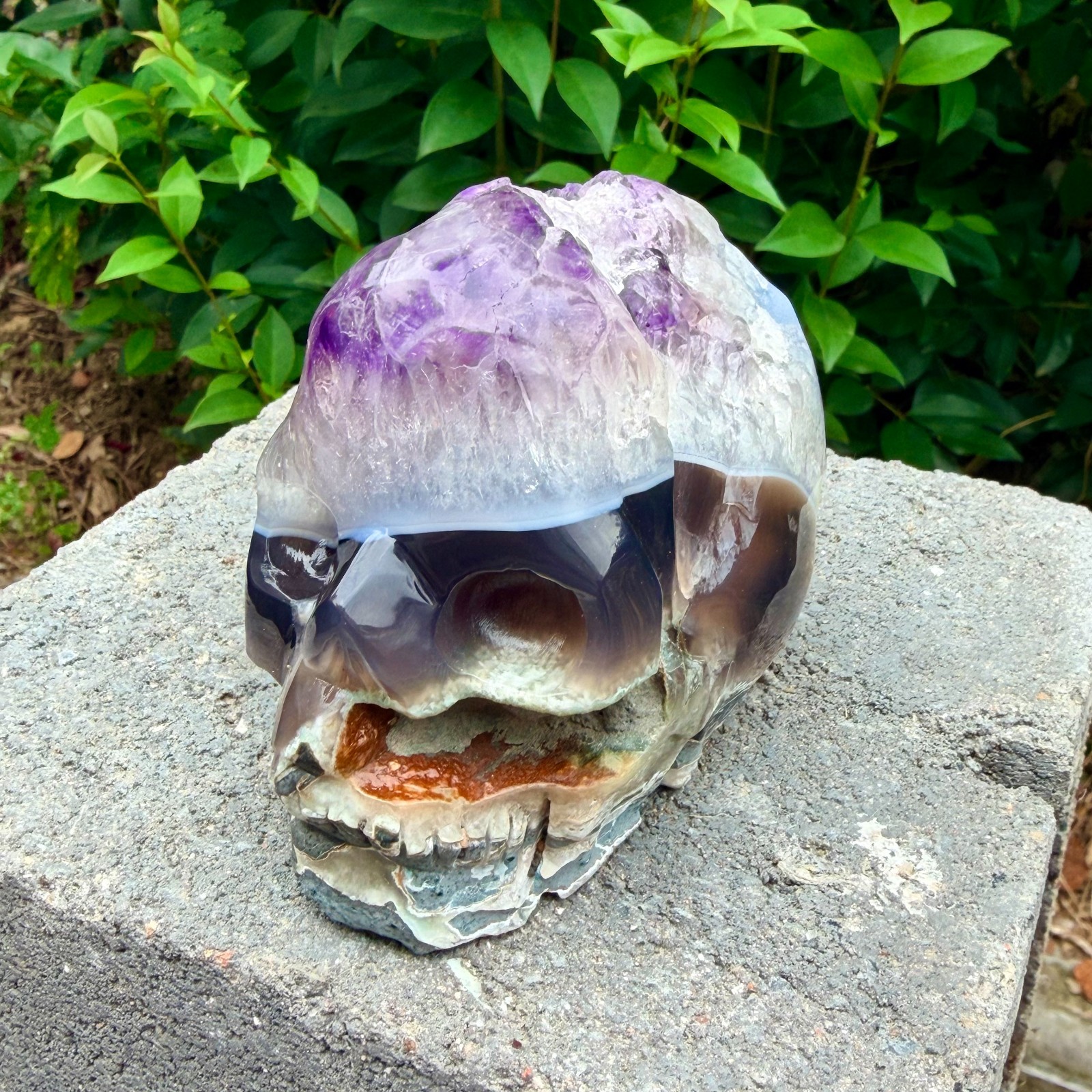 1.84LB Amethyst agate crystal cave skull, Rare hand carved skull specimen