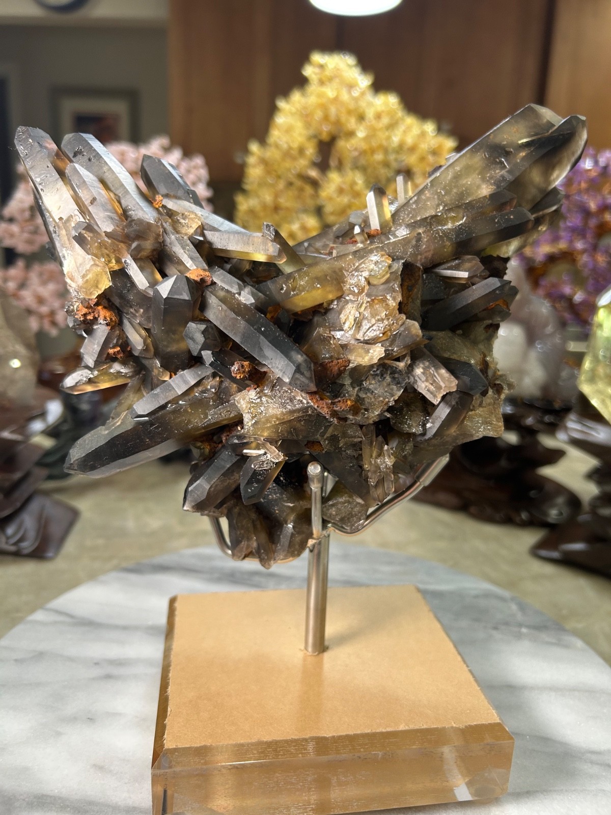 Black Quartz Specimen Freeform on custom acrylic stand big