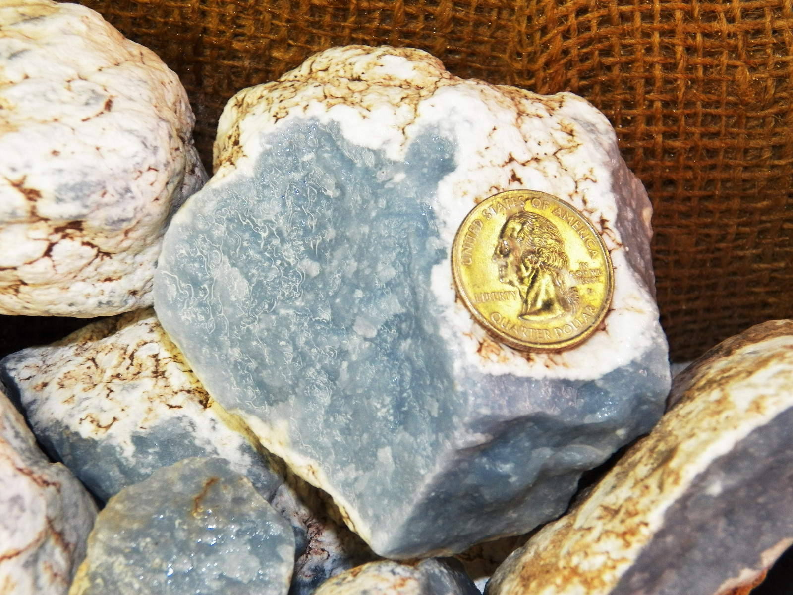 4000 Carat Lots of Rare High End Angelite Rough – Plus a FREE Faceted Gemstone