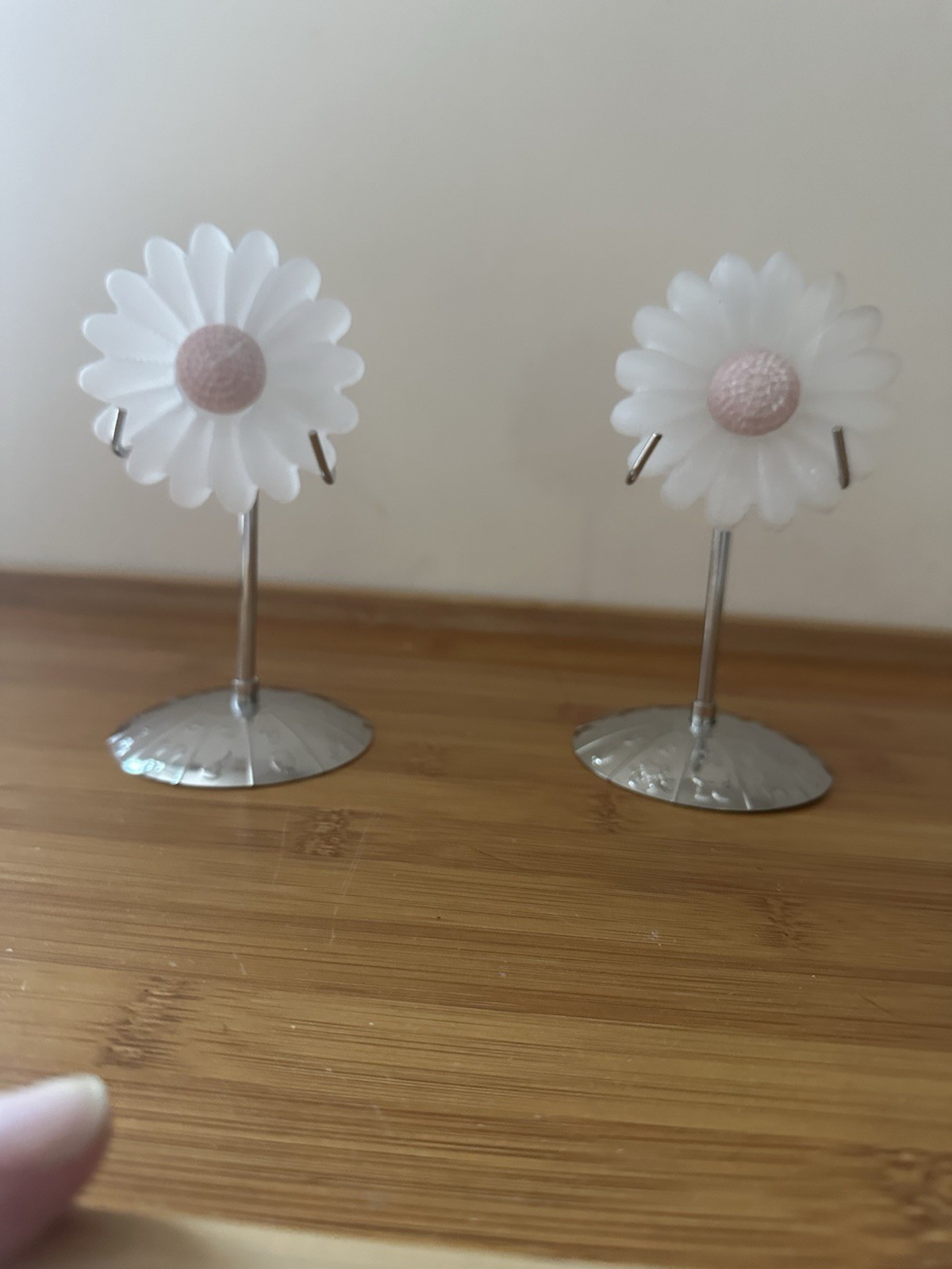 Selenite And Pink Opal Sunflowers Set With Metal Stands