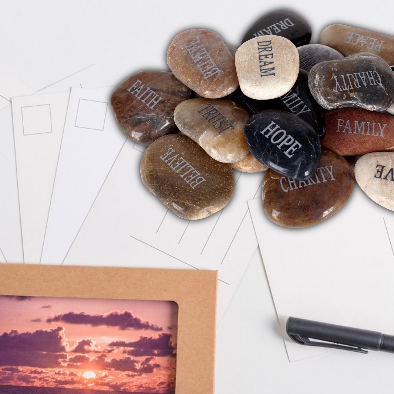 DIY Engraved Polished Painting River Stones Flat Rocks Arts Crafts 12 PCS