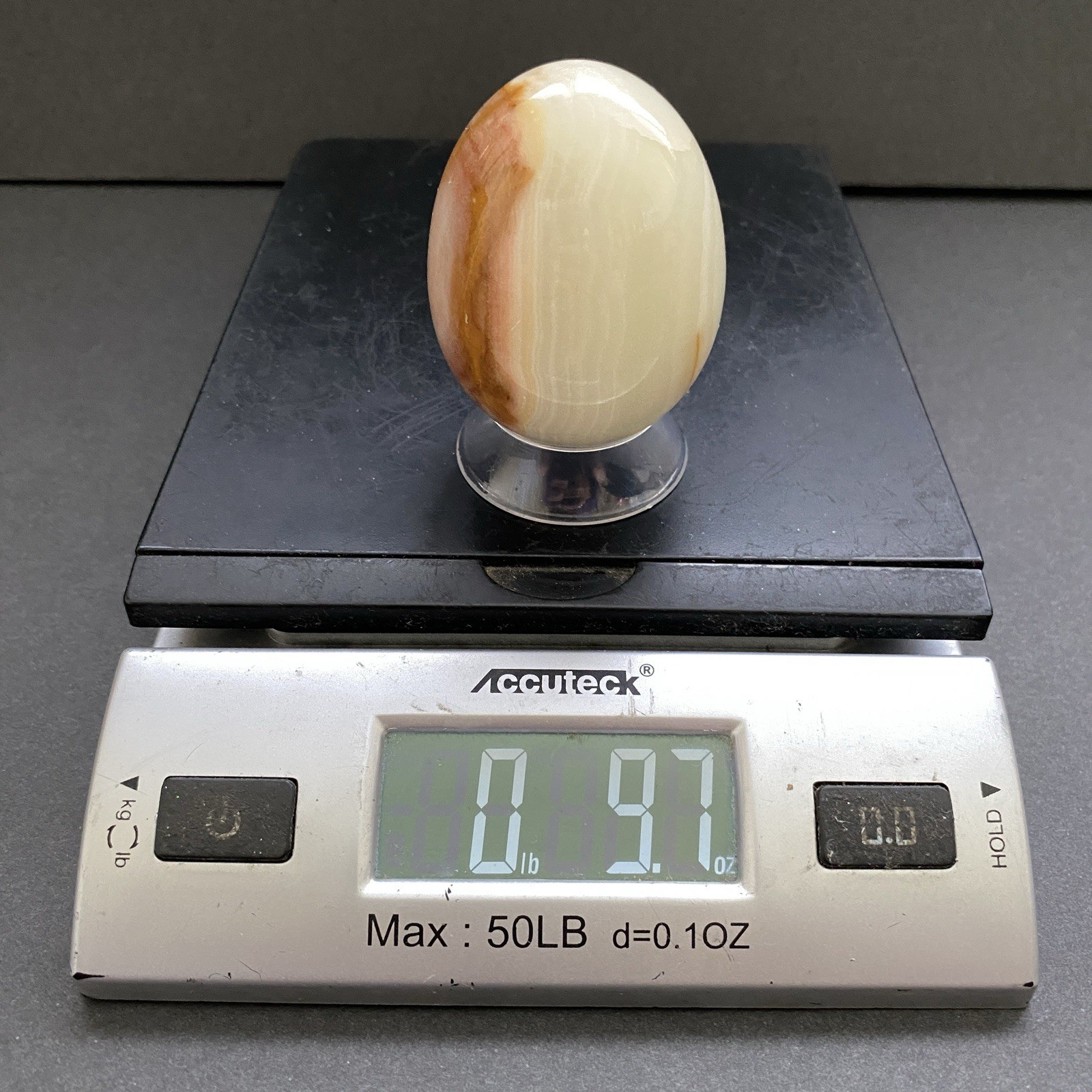 Natural Onyx Stone Egg With Stand Hand Polished Banded Agate Calcite Crystal