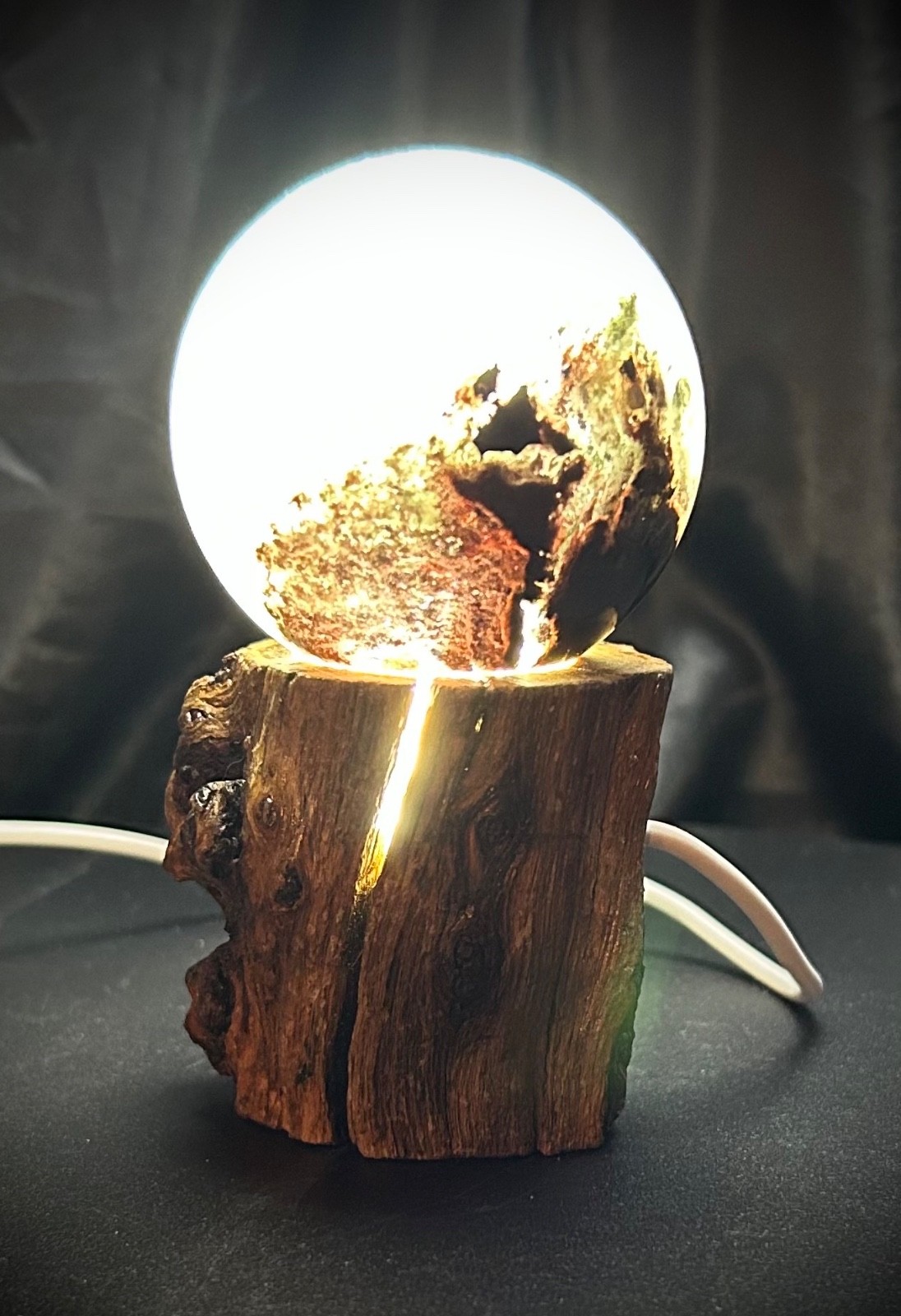 2.34 inch Garden Quartz Sphere With Custom Lighted Natural Wood Stand