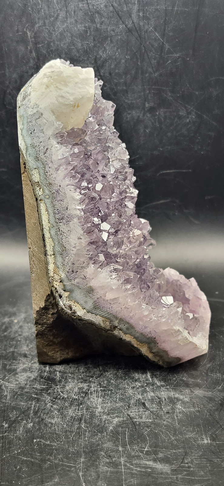 Amethyst cut base free form! 1.8 pounds, 5 inches tall 3 by 3 wide