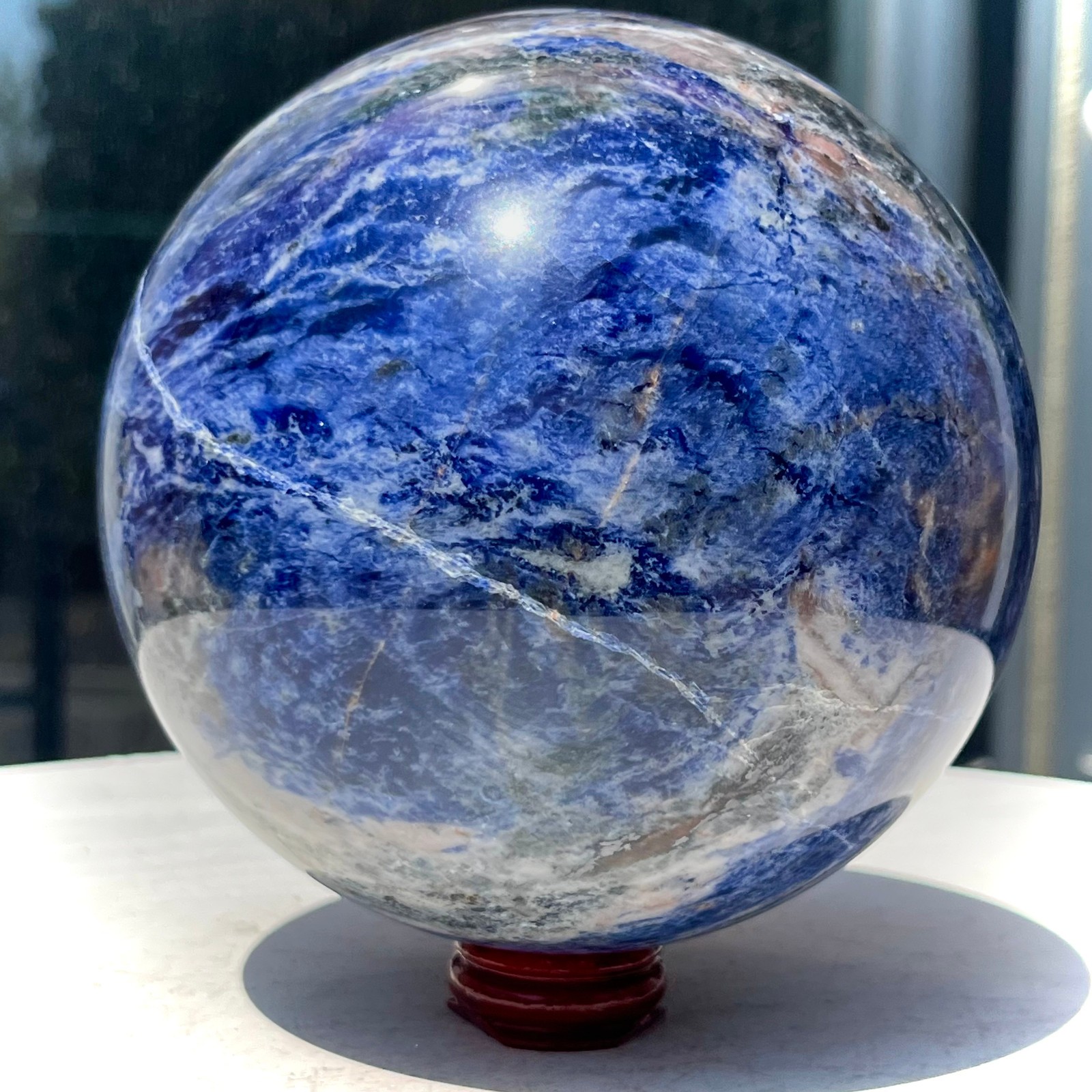 5.3 lb Shiny Blue Sodalite Crystal Ball with White Stripes Smooth Home Decor