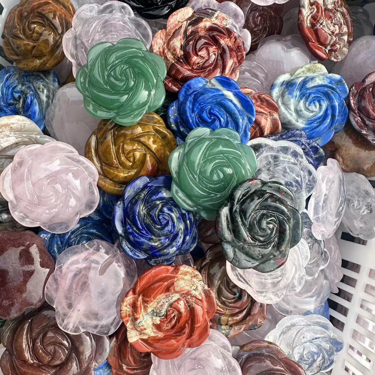 2″ Natural Mix Quartz hand Carved Crystal rose flower reiki Healing random 1pc