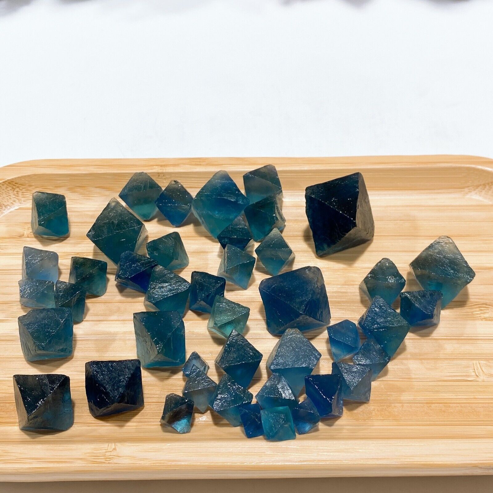 US 100g Natural Blue Fluorite Octahedron Crystal Mineral Crystal Reiki Healing
