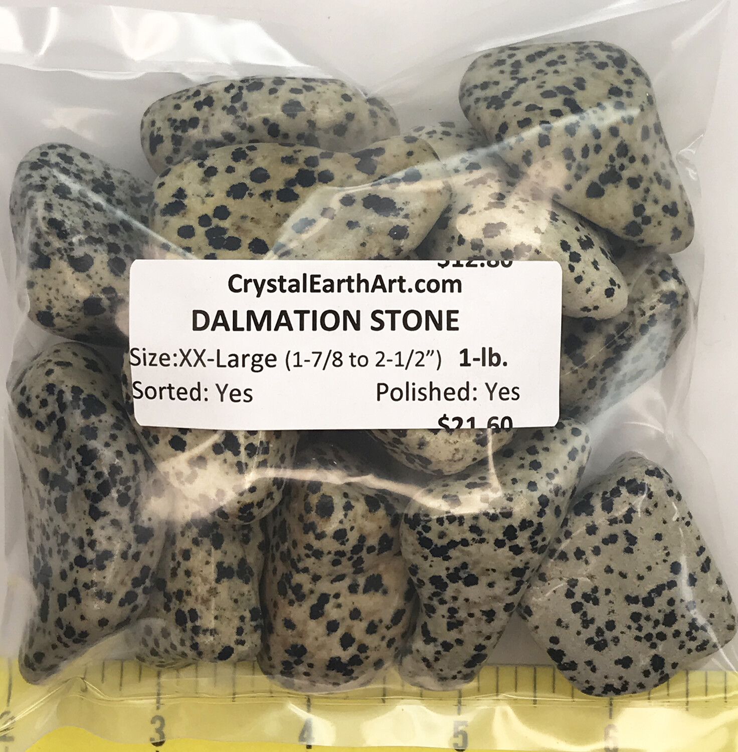 DALMATIAN STONE size XX-Large (1-7/8 to 2-1/2″) polished stones – 1 lb.