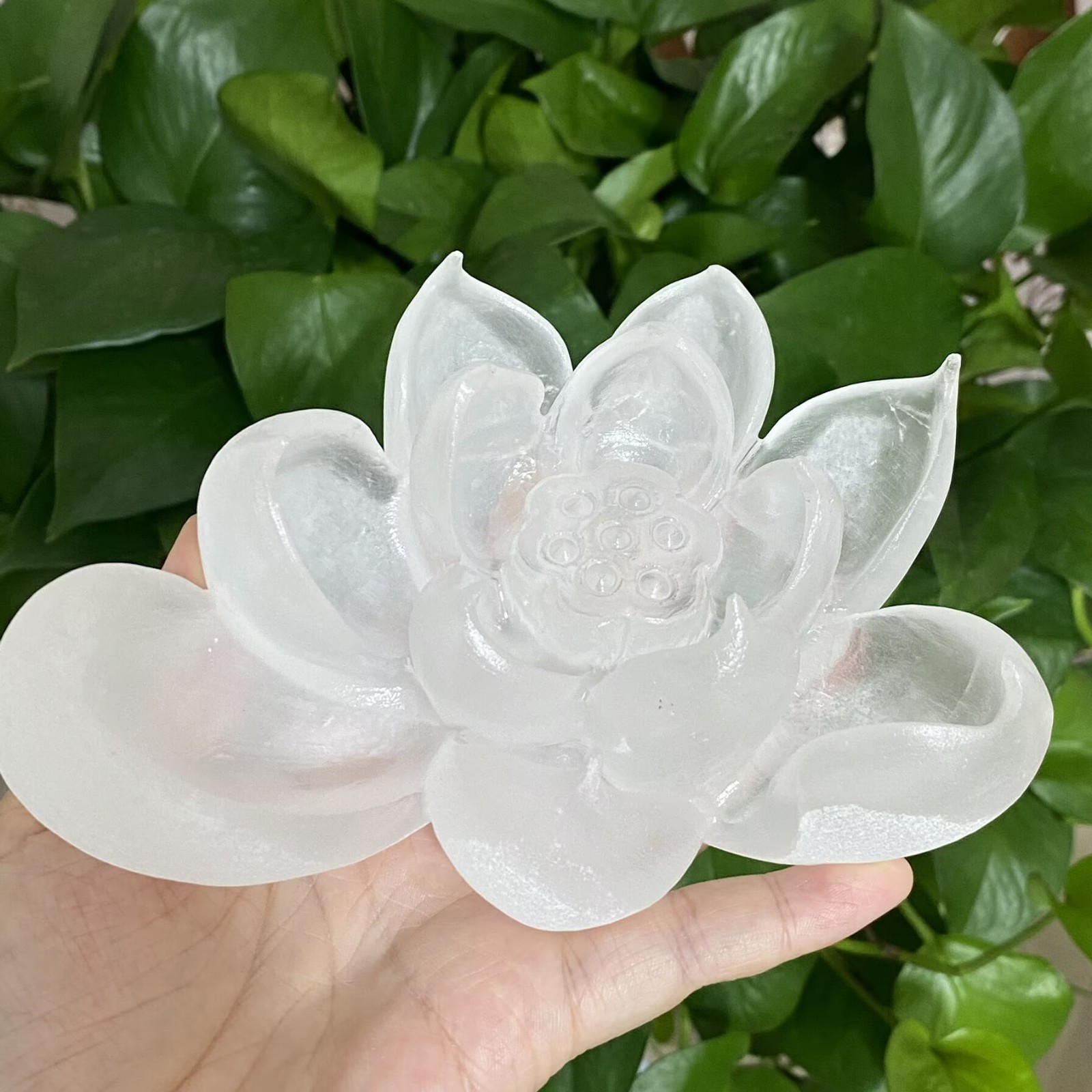 605g Natural clear quartz lotus crystal hand carved mineral specimen gift
