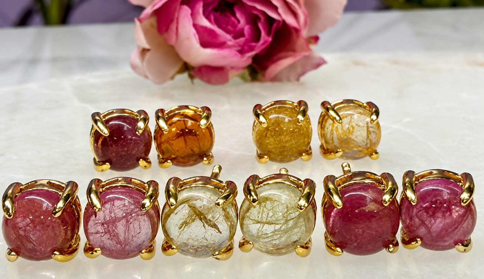 Wholesale 5 Pairs Natural Watermelon Earring Stud w Gold Filled 6mm Crystal
