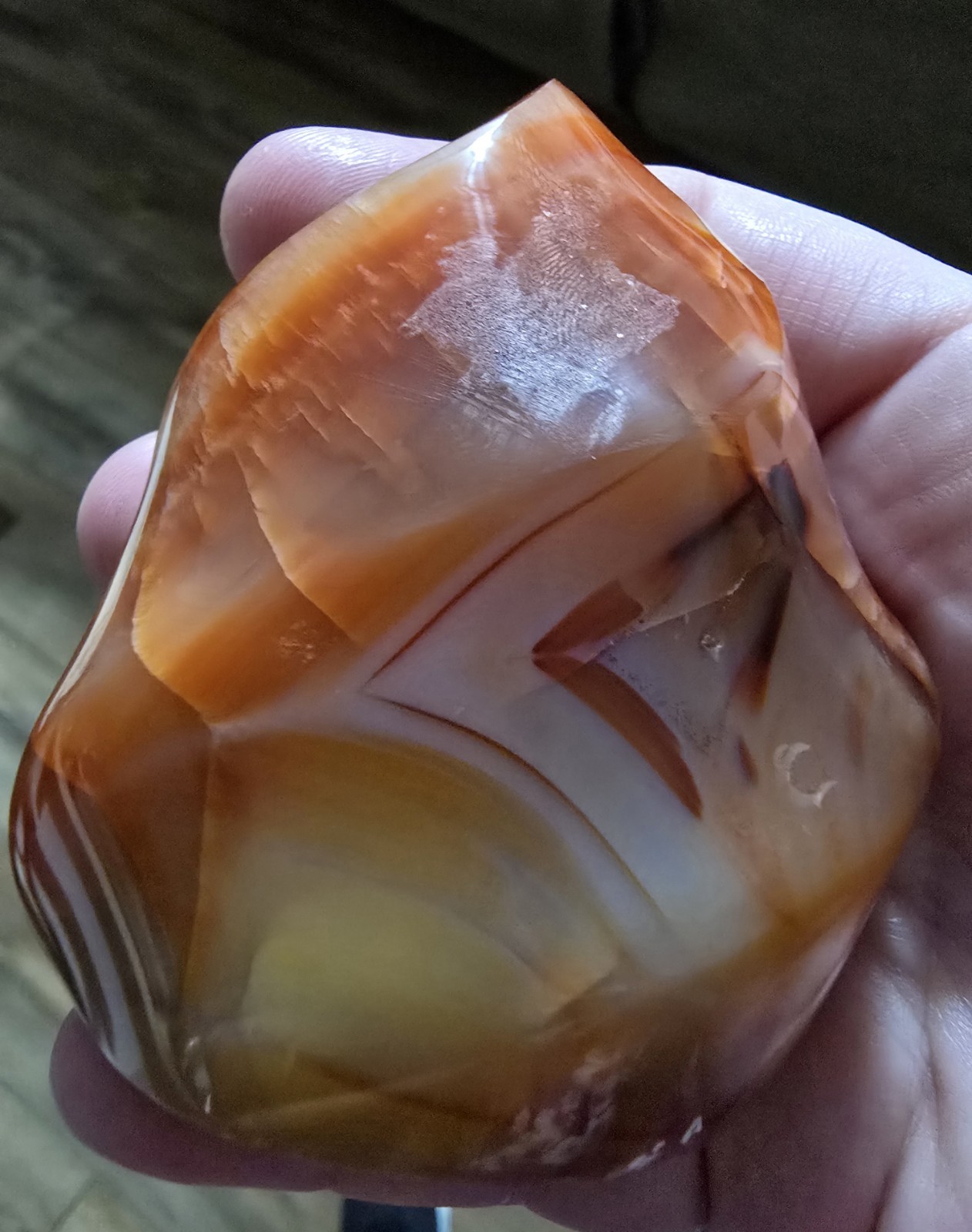 Polished Red Carnelian Flame Display Specimen, 268g, 4.5 Inches Not Damaged