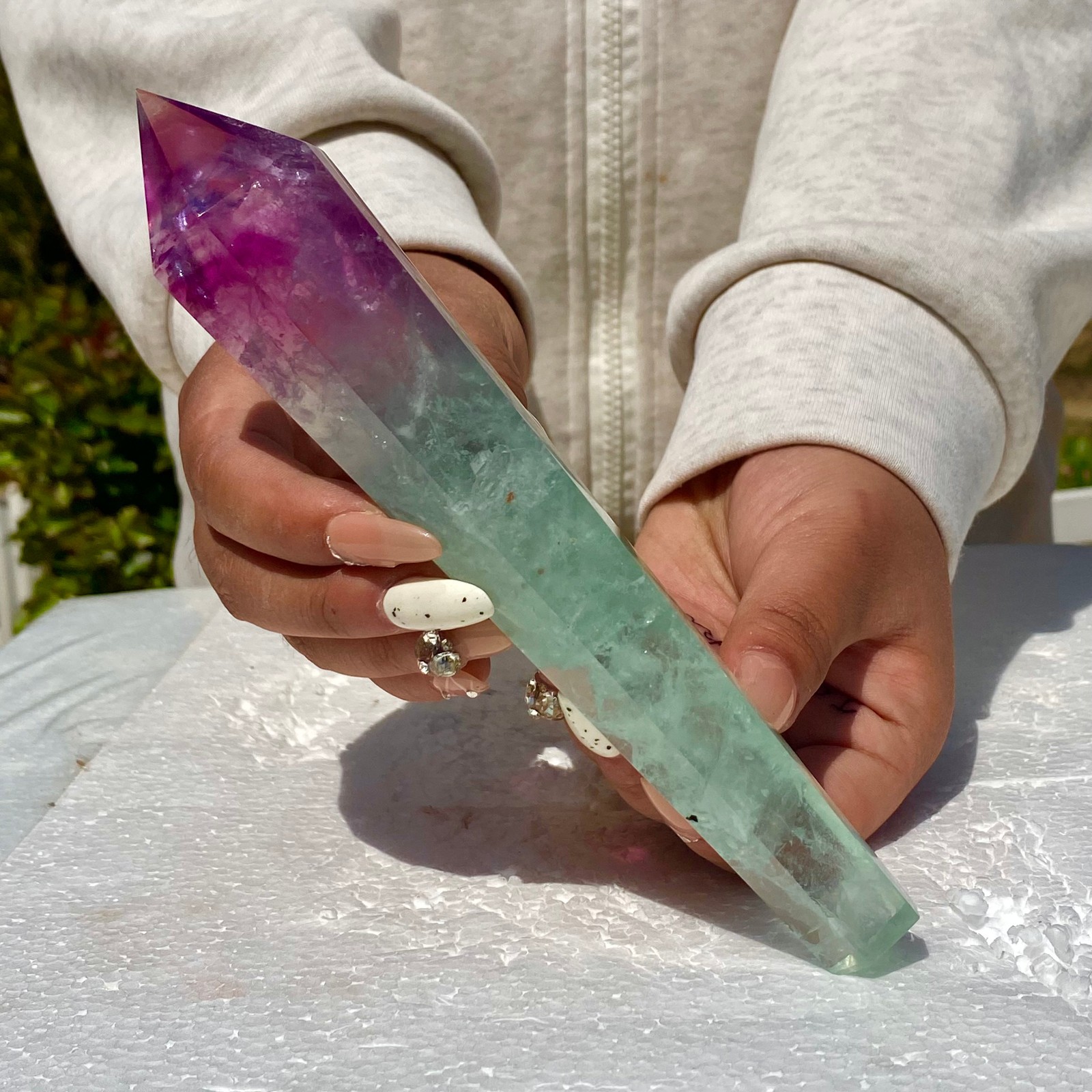 311G Top natural rainbow fluorite scepter crystal healing