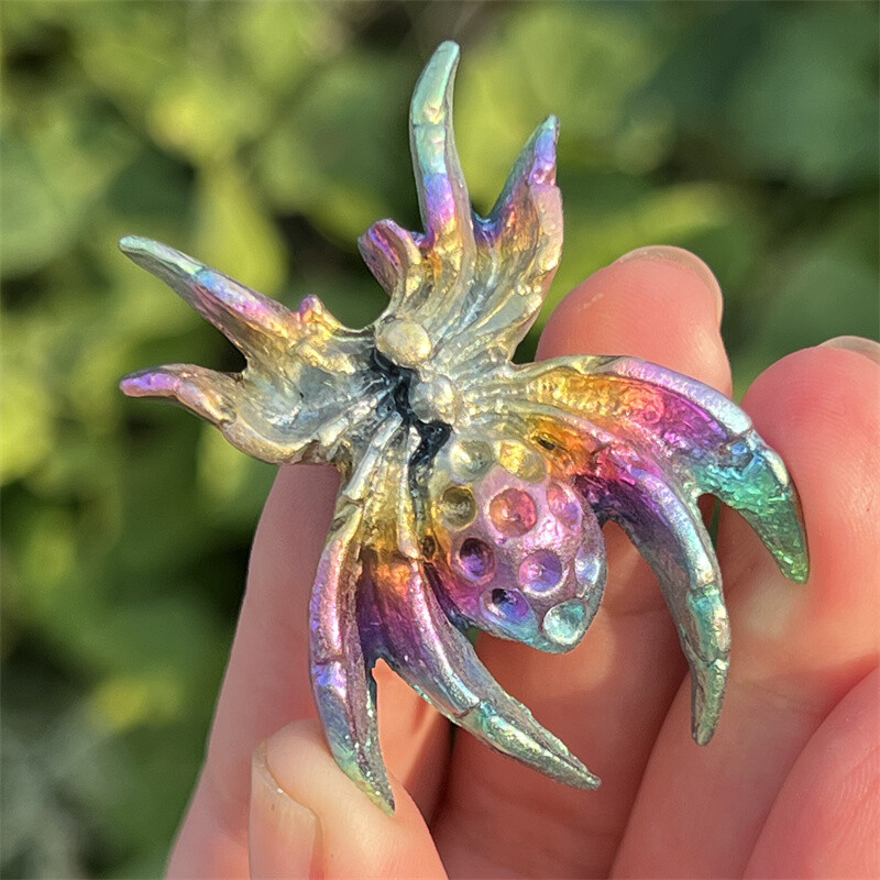 2″ Natural Rainbow Ore Quartz Carved Spider skull Crystal Healing Random 1pc