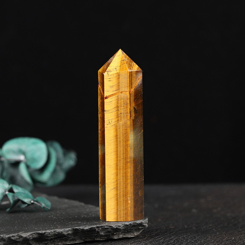 70-80mm Natural Tiger’s Eye Quartz Crystal Energy Wand Obelisk Pillar Tower US
