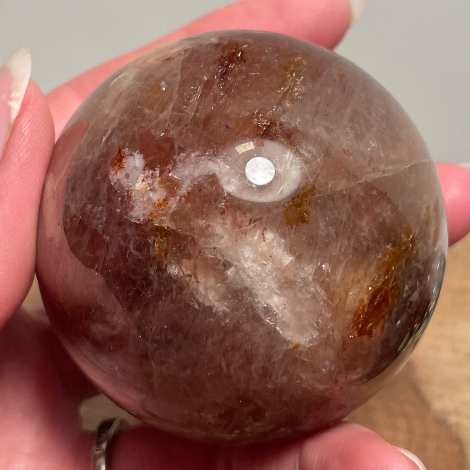 **No Stand** Quartz Sphere Blue Flash! Slightly Smoky Hematoid Flowers 263 Gram