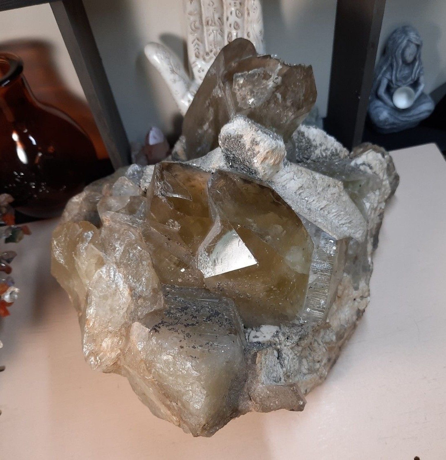 Massive 7.5lb Smoky Citrone Quartz with Pyrite and Barite Crystal Cluster