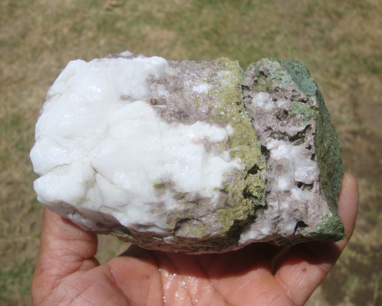 Light purple Axinite, green Epidote, and white Quartz, Stanislaus Co., CA