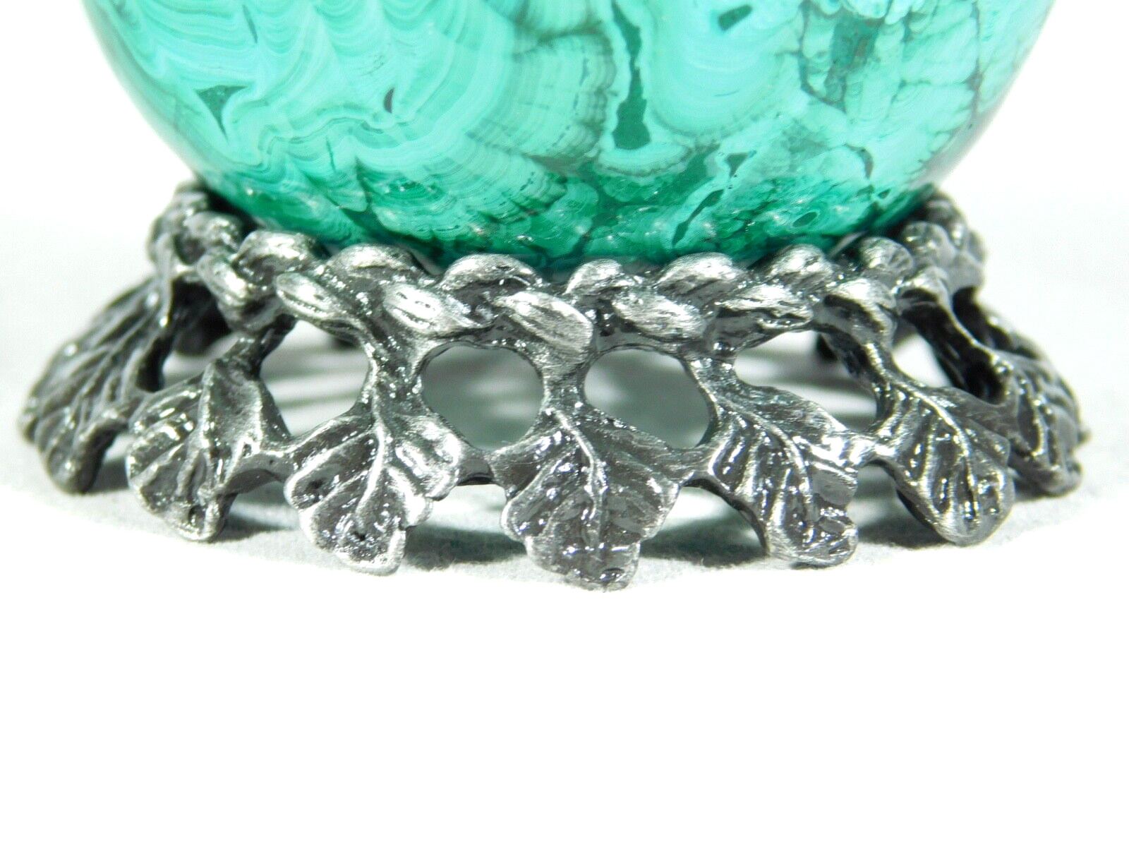 Sphere Display Stand LEAF Design Pewter Color Small Size