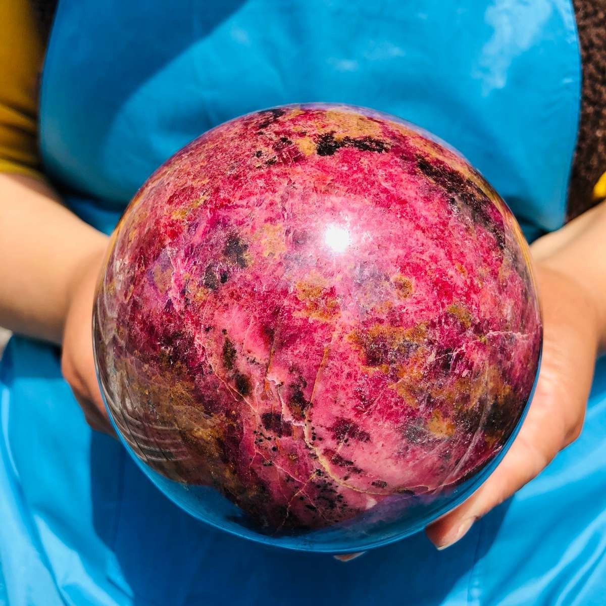 6.29LB Natural Rhodonite Crystal Sphere Pink Black Healing Gem Stone 4797