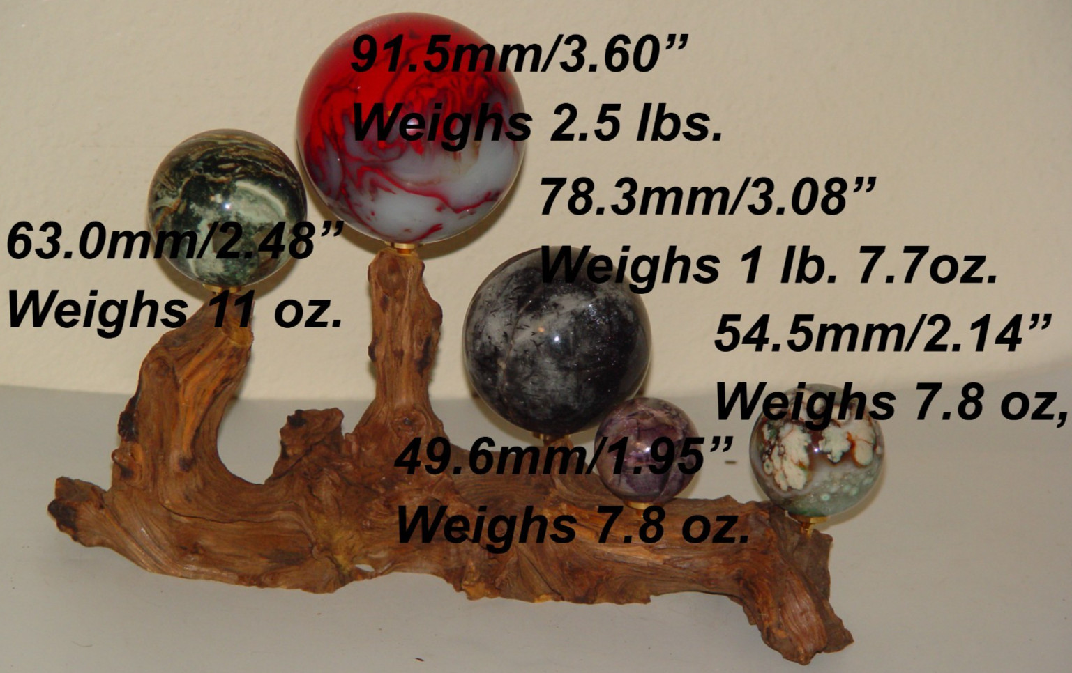 Natural Driftwood Crystal Sphere Display Stand | Holds 5 Spheres | Rustic Wood