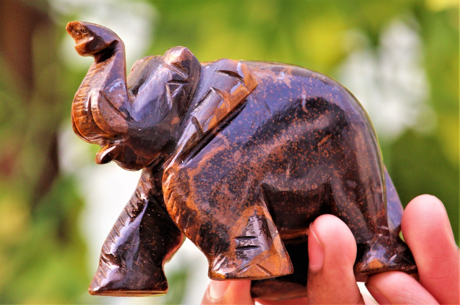 Figurine Elephant Natural Tiger’s Eye Crystal Carved Healing Charged Stone 290g