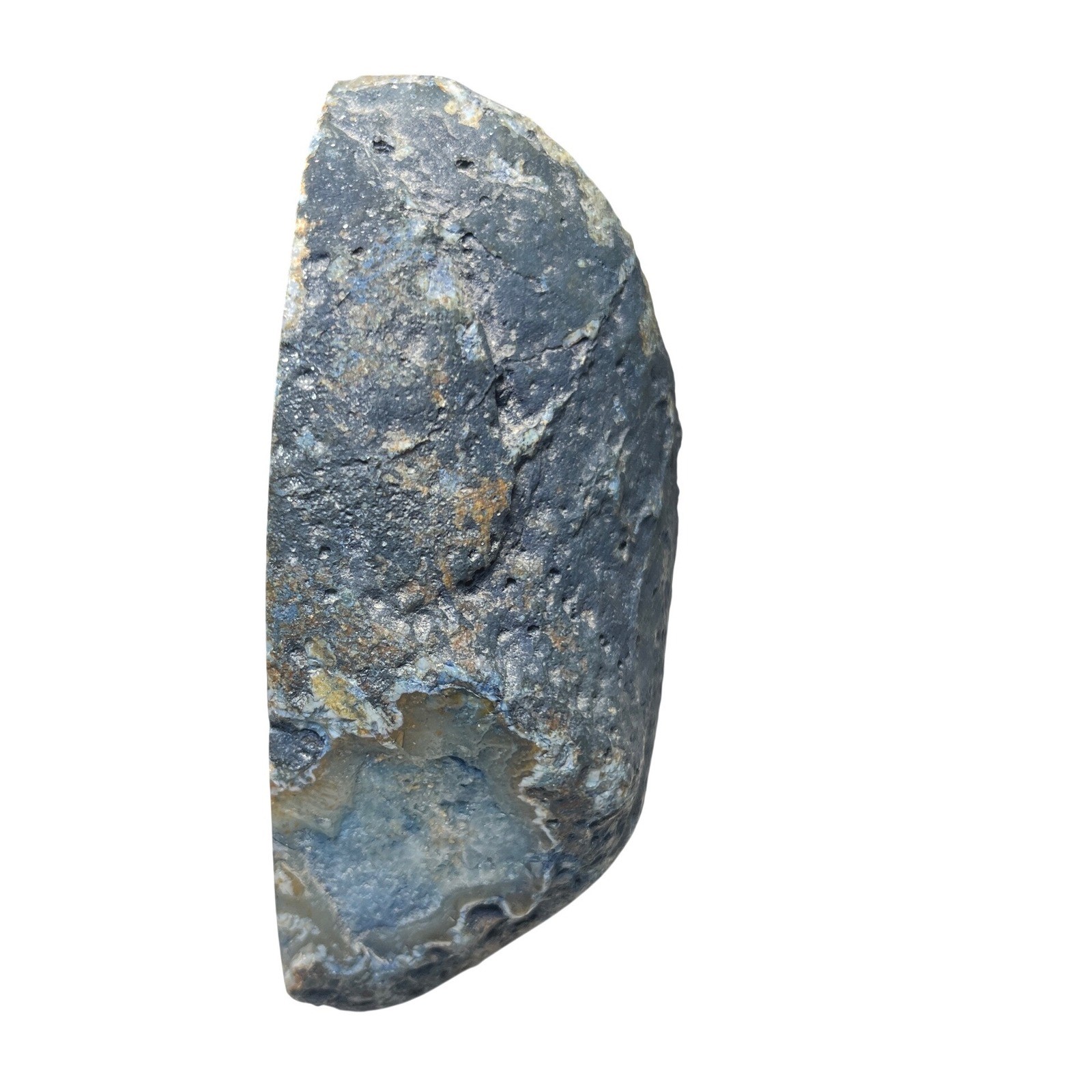 Modern Blue Agate Geode Bookend Half Polished Druzy Quartz Decor 5in 3lb